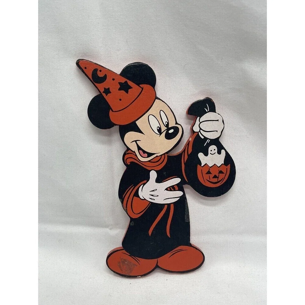Vintage Walt Disney Co HALLOWEEN 2 MICKEY MOUSE 6” Wooden Ornament 1987 RARE